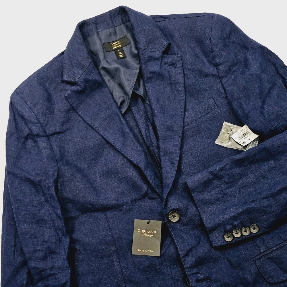 NEW Club Room‎ Sport Coat Mens S 36R Navy Blue Linen Luxury Blazer Summer Preppy